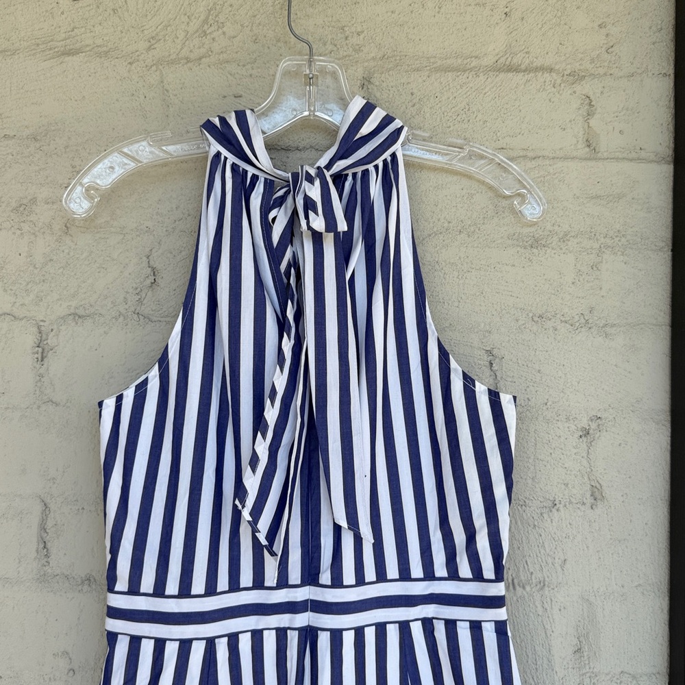 NWT J. Crew Tushar Blue/White Stripe Halter Neck Wide Leg Jumpsuit Size 6 - Picture 5 of 16